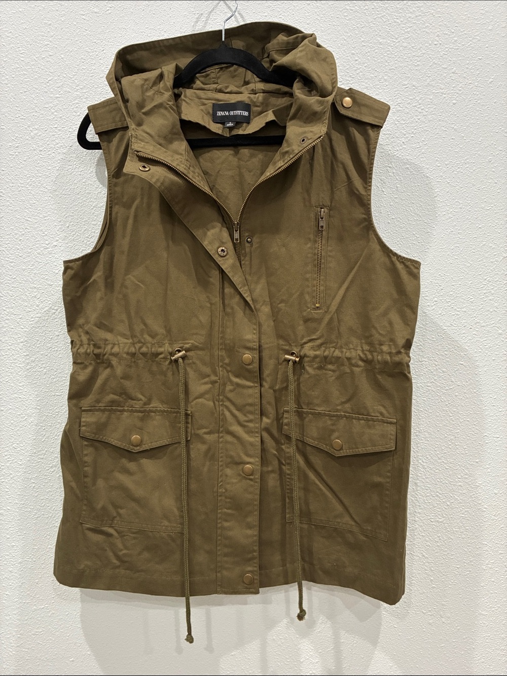 Zara Olive Utility Hooded Vest - Women's Green-Toned